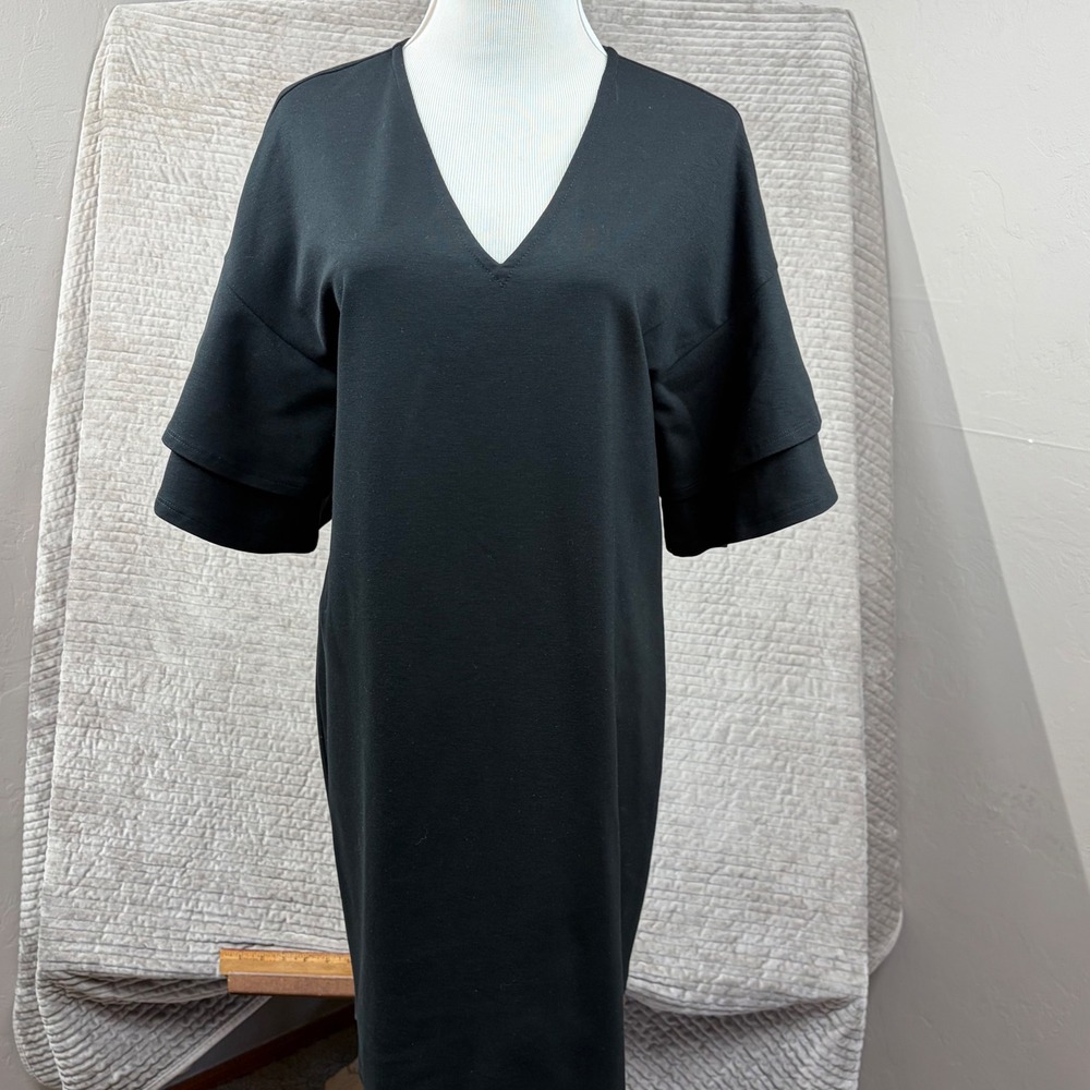 Lauren Ralph Lauren Black V-Neck Tiered Ruffle‎ Sleeve Ponte Shift Dress Mens M